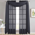 NICETOWN Extra Long Black Scarf - Voile Textured Sheer Drapery Dirt-Proof Window Treatment for Farmhouse/Garden/Old People (W60 x L216, 1 Panel, Black)