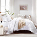 Love's cabin California King Comforter Set White, 7 Pieces California King Bed in a Bag, All Season Bedding Sets with 1 Comforter, 1 Flat Sheet, 1 Fitted Sheet, 2 Pillowcase and 2 Pillow Sham
