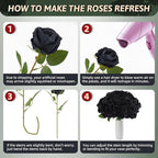 Black Roses Artificial Flowers 50 Pack in Bulk, Fake Roses Flowers Realistic Roses for Halloween Gothic Wedding Home Party Decoration Event Gift (Black)
