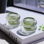 Woho Ribbed Glass Votive Candle Holders Set of 6, Vintage Tealight Candle Holder for Wedding Decor, Elegant Tea Lights Candle Holder for Dinner Table/Christmas Decorations(Green, 2.1" H X 2.75" D)