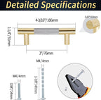 Knurled Cabinet Pulls 12 Pack, 4 Inch Long Cabinet Handles Metal Door Pulls, Kitchen Drawer Pull Knurled Dresser Handles - 3" Hole to Hole, Grey & Gold