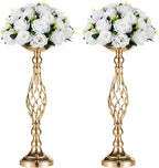 2 Pcs Versatile Metal Flower Arrangement & Candle Holder Stand Set for Wedding Party Dinner Centerpiece Event Restaurant Hotel Decoration (Gold, 2 x M)