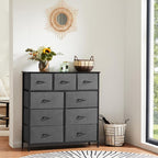 Sweetcrispy 9 Drawer Fabric Dresser Tall Chest Storage Organizer Tower with Cabinet Metal Frame and Wood Top Lightweight Nursery Closet Furniture for Bedroom,Charcoal Grey