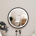 Round LED Mirror 24 Inch for Bathroom, Black Metal Frame Lighted Vanity Mirror,Wall Mounted Circle with Lights,6000K Anti-Fog & Dimmable Touch Button