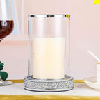 Pillar Candle Holders set of 2,Hurricane Candle Holders for Pillar Candle,Glass Candle Holder for Coffee Dining Table, Wedding, Christmas, Halloween, Home Decoration,Silver Candle Holders