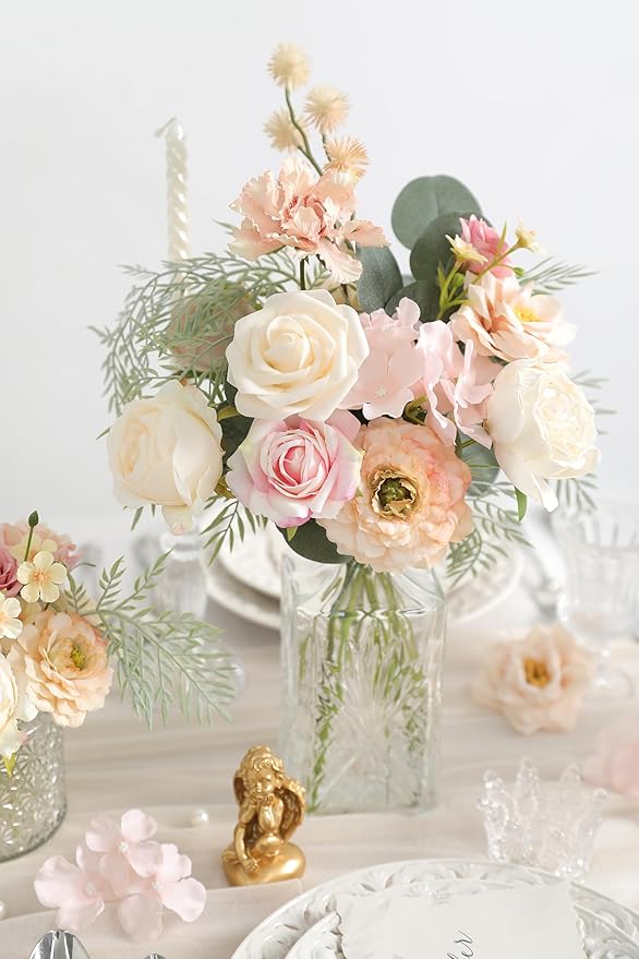 Artificial Flowers Combo for DIY Centerpieces Arrangements Wedding Bouquets Centerpieces Arrangements Party Baby Shower Home Decorations (Nude Champagne)
