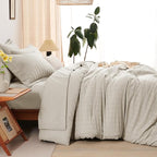 CozyLux California King Comforter Set with Sheets 7 Pieces, Beige Seersucker Bed in a Bag Cal King Luxury Soft Bedding Sets with Down Alternative Comforter, Sheets, Pillowcases & Shams for All Season