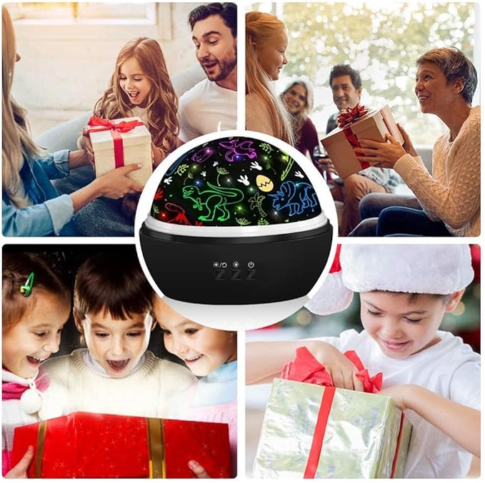 DQMOON Dinosaur Night Light for Kids, Projector with 8 Colors, 360 Rotation, Safe Materials, Ideal Birthday Gift