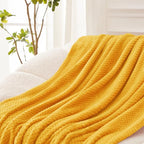 Exclusivo Mezcla Fleece Bed Blanket Queen Size, Super Soft and Warm Blankets for Couch, Sofa and Bed Waffle Textured, Cozy, Fuzzy and Lightweight (Mustard Yellow, 90x90 Inches)