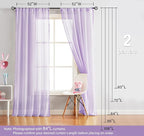 Treatmentex Pom Pom Sheer Curtains for Bedroom 95inches Long Linen Textured Window Voile Drapes Lilac Rod Pocket 1 Pair