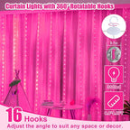 Pink Curtain Light with Untangled Wires for Bedroom, 300LED 9.8ft x 9.8ft Window Fairy Curtain String Light with 16 Hooks, 8 Models Remote Control for Wedding Party Home Garden Indoor Decor