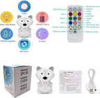 Animal-Shaped Night Light, Rechargeable LED Soft Silicone (BPA Free) Bedside Lamp for Children/Adults, Adjustable Brightness and 9 Colors by Touch Control & Remote Control (Big Fox)