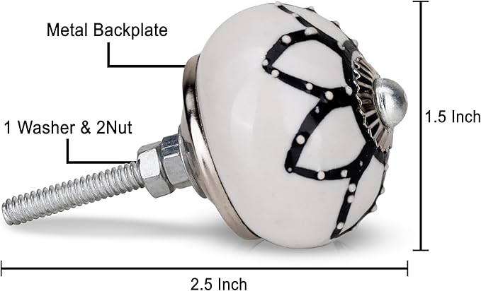 Cabinet Knobs Assorted knobs for cabinets and Drawers Black & White Cupboard Wardrobe Furniture Door Pull Handles for Dresser Kitchen Wardrobes Boho Home Interior Decor -Pack of 6