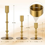 Candlestick Holders for Taper Candles, Brushed Brass Gold Candle Stick Holders Decor, Taper Candle Holder Set for Table Mantel Wedding Dinning Anniversary