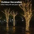 RPGT Christmas Tree Light 200 LEDs 73ft Green Cable Wire Fairy String Twinkle Lights Plug in 12 Modes for Xmas Party, Indoor, Outdoor, Garden, Wedding, Home Decoration (Warm White)