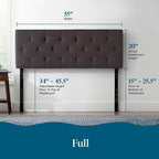 Lucid Mid-Rise Upholstered Headboard - Diamond Tufted - Padded Polyester - Adjustable Height from 34” to 46” - Easy Assembly - Bed Frame or Wall Mount - Sturdy - Charcoal - Full / Full XL Size