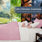 HEVUMYI Queen Comforter Set - 7-Piece All Season Bed in a Bag Queen, Ultra Soft Bedding Set with Comforter, Flat Sheet, Fitted Sheet, Pillowcases, Pillow Shams, Pink & Ivory