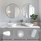 Silver Round Mirror 30 inch, Round Bathroom Mirror, Silver Circle Mirrors with Aluminum Frame, Circle Wall Mirrors for Bathroom, Living Room, Hallway, Bedroom.