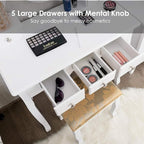 CHARMAID Vanity Table Set with Rotatable Oval Mirror, Bedroom Makeup Table with 5 Drawers for Women Girls, Dressing Table with Cushioned Stool (White)