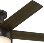 Hunter 59268 Anslee Indoor Low Profile Ceiling Fan with LED Light and Pull Chain Control, 46", Brown
