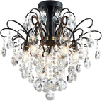 WUZUPS Crystal Chandelier Flushmount Ceiling Light Modern Lighting Fixture for Bedroom Hallway Bar Kitchen Bathroom, H 17.5'' x W 19.3'', E12 Base, Black