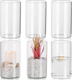 Glasseam Hurricane Glass Candle Holder Set of 6, Cylinder Clear Candle Holders for Pillar Candles, Modern Cylinder Vases for Floating Candles, Vases for Centerpiece Wedding Table Decorations, 6inch
