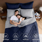 HEVUMYI Twin Comforter Set - 5-Piece All Season Bed in a Bag Twin, Ultra Soft Bedding Set with Comforter, Flat Sheet, Fitted Sheet, Pillowcases, Pillow Shams, Navy Blue & Light Grey
