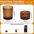 20pcs Assorted Votive Candle Holders for Tea Light Candles, Amber Glass Tea Light Candle Holders Set, Decorative Ribbed Tealight Holder for Wedding Table Decor, Dining Room, Valentine's Day, Birthday