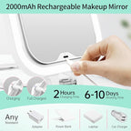 FASCINATE 20X Magnification Rechargeable Travel Makeup Mirror, Lighted Portable Vanity Mirror with 3 Colors Lighting & Stepless Dimming, Double Sided LED Mirror, Gift for Women (White+Bag)