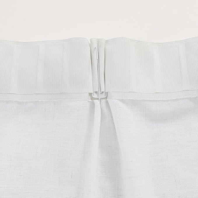 White Sheer Curtains 90 Inches Long, Cotton Linen Textured Light Filtering Drapes, Privacy Living Room Bedroom Window Decor, Rustic Semi-Transparent Pinch Pleat Curtain with Hooks