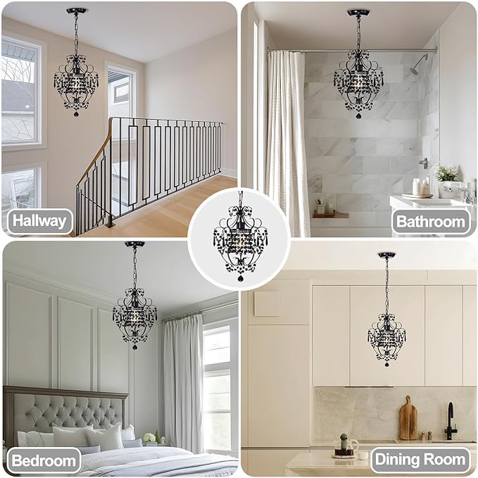 Black Chandelier Small Crystal Chandelier Lighting Modern Mini Hanging Light Fixtures with 1 Light
