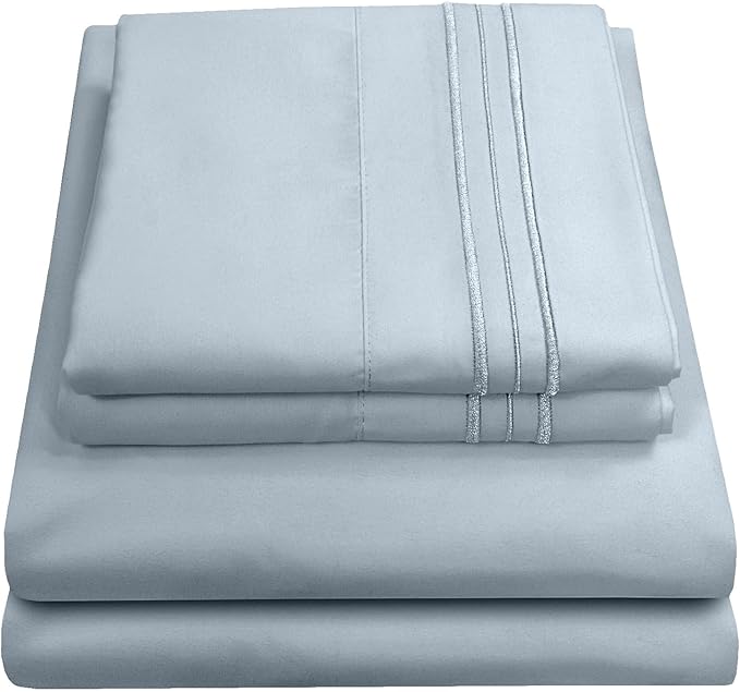 Twin Sheets - Breathable Luxury Sheets with Full Elastic & Secure Corner Straps Built In - 1800 Supreme Collection Extra Soft Deep Pocket Bedding Set, Sheet Set, Twin, Misty Blue