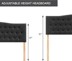 Tufted Upholstered Headboard California King, Sturdy and Durable Solid Wood Bed headboard, Fabric Headboard Adjustable Height from 37” to 51”, Button Diamond Design Head Board, Black