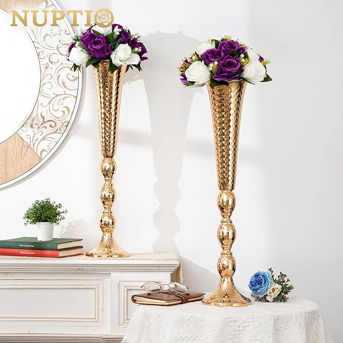 NUPTIO Pcs of 2 Fake Flower Ball Arrangement Bouquet,15 Heads Plastic Roses with Base, Suitable for Our Store's Wedding Centerpiece Flower Rack for Parties Valentine's Day Home Décor (Purple & White)