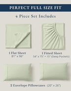 LANE LINEN 100% Organic Cotton Eco Friendly Full Size Sheet & Pillowcase Sets, Fully Elasticized Soft & Comfy Percale Bedding, Naturally Temperature Regulating Cotton Sheets Full- Mineral