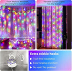 HXWEIYE 300LED Fairy Curtain Lights, 9.8x9.8Ft USB Plug-in 8 Modes Christmas String Hanging Lights with Remote for Bedroom Backdrop Wedding Party Indoor Wall Decor, Multicolor, Standard