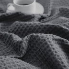 PHF Pre-Washed Cotton Waffle Weave Blanket Throw Size for Couch Bed,Snag Proof Spring Summer Lightweight Breathable,Oeko-TEX Certified,Machine Washable, Home Decor Gift，Charcoal
