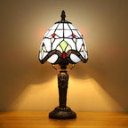 Tiffany Small Lamp Blue Baroque Stained Glass Table Lamp 3 Way Color-Temparetures Bedside Nightstand Table Lamps for Bedroom Living Room Home Office Desk Light W/LED Bulb 6X6X12.5Inch