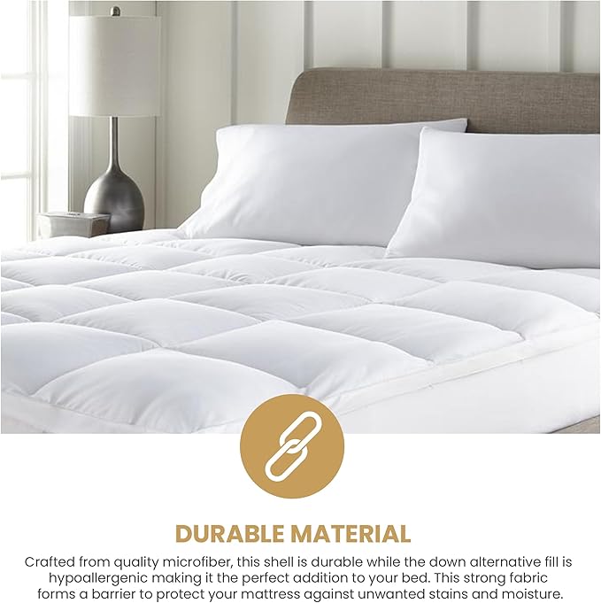 Superior Mattress Topper, Down Alternative, 2 Inch Deep Sized Bed Pillow Top, Comfort Pad, Fluffy Mattress-Topper Protector, Plush Cooling Extra Soft, Hotel Quality, All-Season, Twin XL, White
