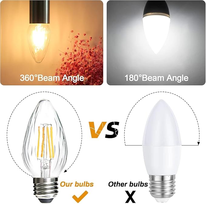 BRIMAX F15 6W Led Porch Light Bulbs Outdoor, Equivalent 60W Incandescent Bulb, E26 Medium Base Dimmable 2700K Soft Warm White Flame Wrinkle Glass,Post Light Bulb for Ceiling Fan and Lantern Lamp,4Pack