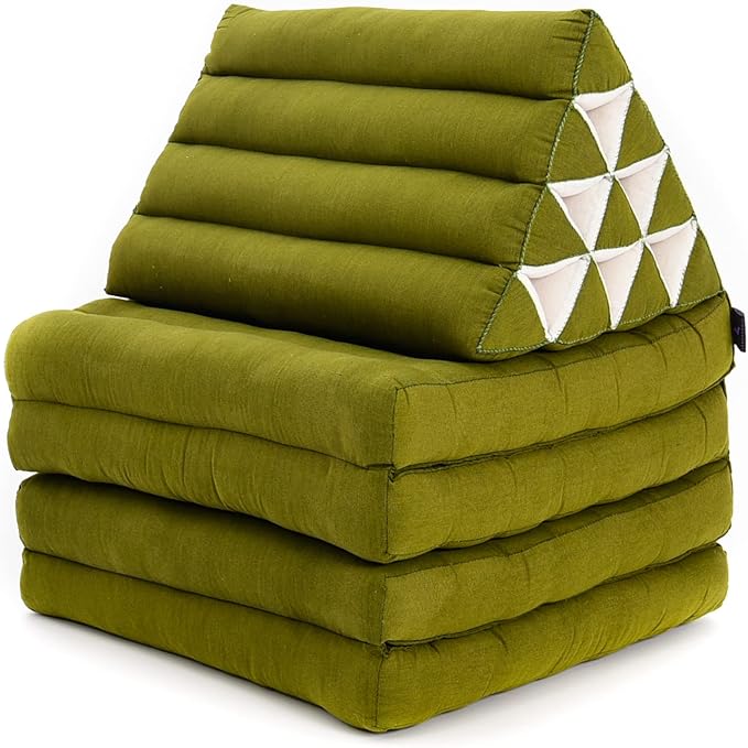 Leewadee Comfortable Japanese Floor Mattress - Thai Floor Bed with Triangle Cushion - Futon Mattress - XL Extra Long Thai Massage Mat, 89 x 20 inches, Green, Kapok Filling