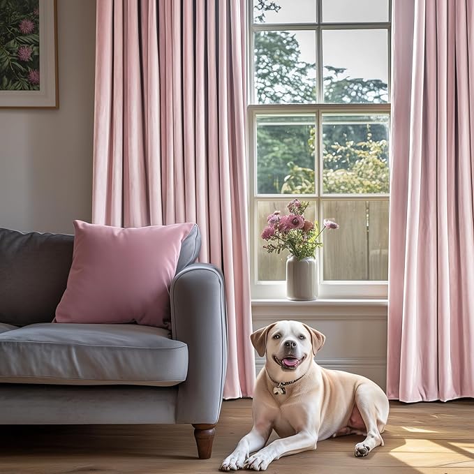 Lazzzy Velvet Blackout Curtains Thermal Insulated Room Window Drapes Super Soft Luxury Curtains for Living Room Bedroom Rod Pocket 2 Panels, Dusty Pink, 52" W x 120" L