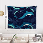 Batmerry Ocean Sea Waves Tapestry, Dolphin Nautical Wall Art Hanging Decoration Polyester Fiber White Ruffled Around for Dorm Room Bedroom Living Room, 39.1x59.1 inches