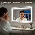 LED Bathroom Mirror, 28“x36“ Lighted Bathroom Mirror with Metal Framed, Extremely Bright LED Mirror for Bathroom, 3 Colors Dimmable, Anti-Fog, Memory, Wall Mounted Lighted Vanity Mirror