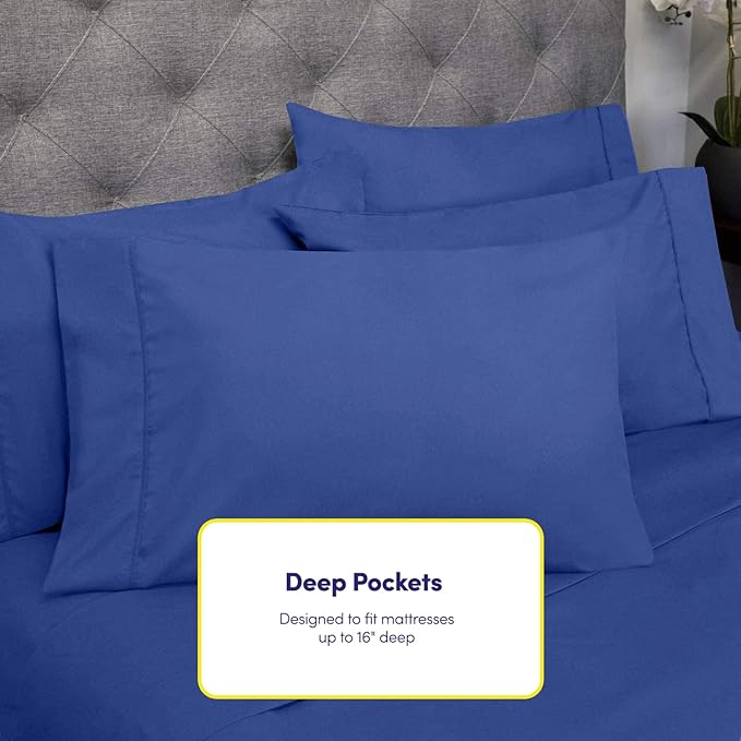 Queen Sheets Royal Blue - 6 Piece 1500 Supreme Collection Fine Brushed Microfiber Deep Pocket Queen Sheet Set Bedding - 2 Extra Pillow Cases, Great Value, Queen, Royal Blue