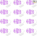 12-Pack LED Fairy Lights 7 Feet Battery Powered Waterproof Silver Wire 20 Slim Copper Wire Pastel Lights for DIY Wedding Party Bedroom Patio Easter Christmas (Purple)