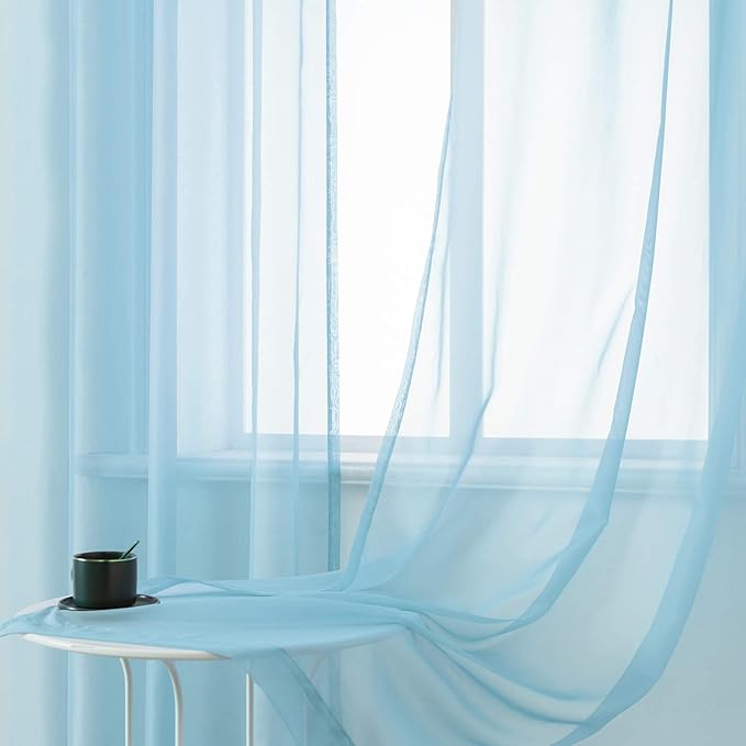 DUALIFE Sky Blue Voile Sheer Curtains Grommet,Look Semi Natural Light Flow Sheer Drapes,Elegant Solid Color Touch Soft Drapes for Living Room Bedroom,Set of 2 Panels 52X120 Inch Long 10 FT Baby Blue