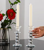 Crystal Candle Holder Set, 2 Pcs Taper Glass Candlestick Holders, Unity Clear Candle Holders for Dinning, Party, Wedding, Birthday, Multi Pillar Candelabra Candle Holder Stand Decorative