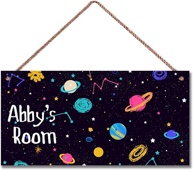 Personalized Sign Outer Space Theme Art Décor For Kids Room Custom Name Universe Star Door Wall Decor For Little Man Cave, Starry Sky Nursery Art Plate For Boys Room Girls Bedroom