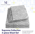 Twin Size Bed Sheets - 4 Piece 1500 Supreme Collection Fine Brushed Microfiber Deep Pocket Twin Sheet Set Bedding - 1 EXTRA PILLOW CASES, GREAT VALUE, Twin, Paisley Gray